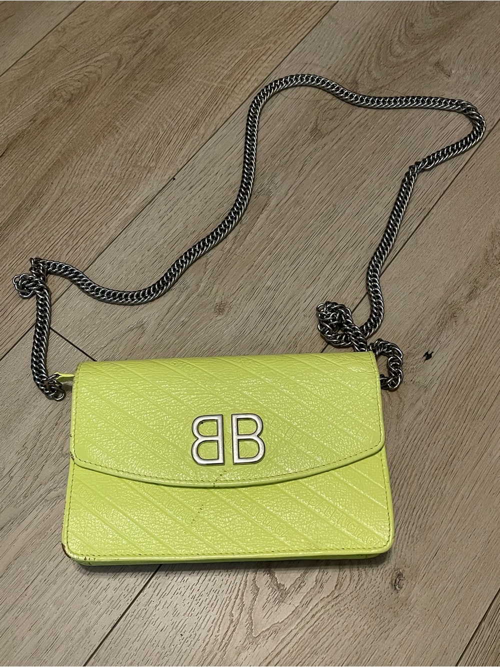 Balenciaga Neon Yellow BB Chain Crossbody Bag